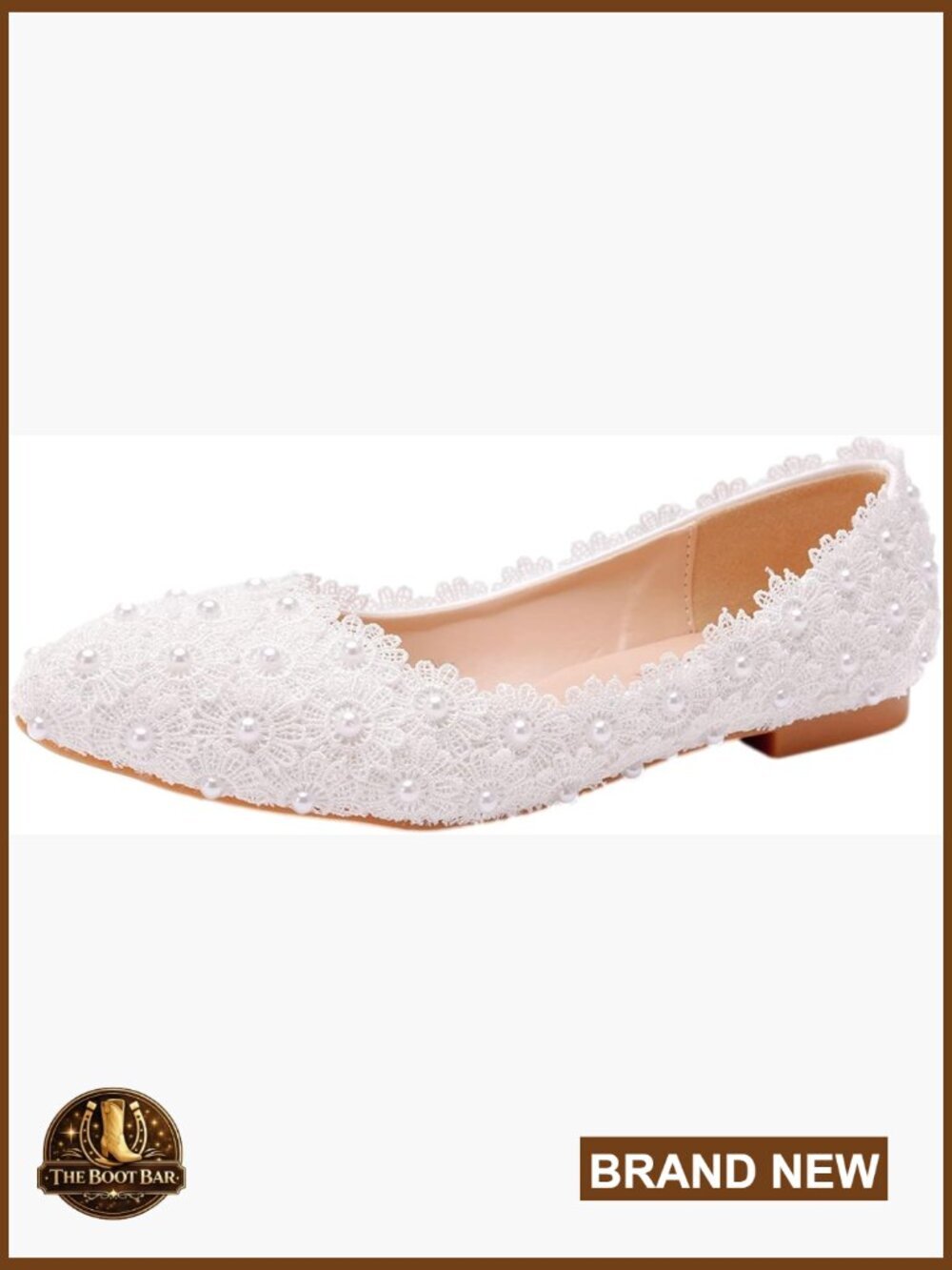Elegant Pointed Toe Flats with Lace Flower Pearls Soft Sole Wedding Dress Shoes